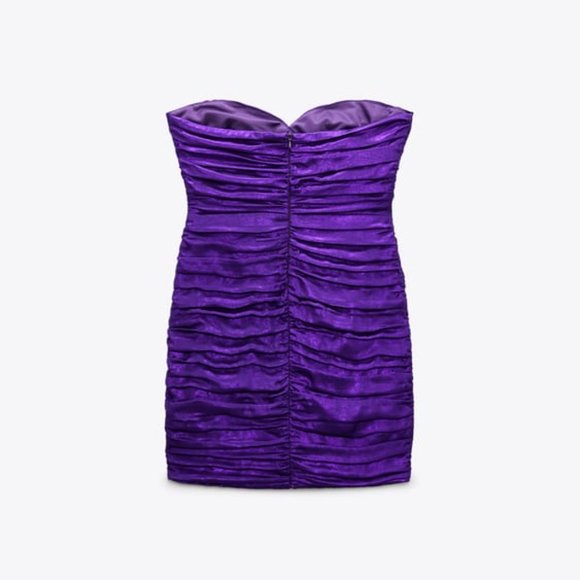 Zara Draped Purple Sweetheart Neckline Mini Dress Size M - Picture 4 of 5